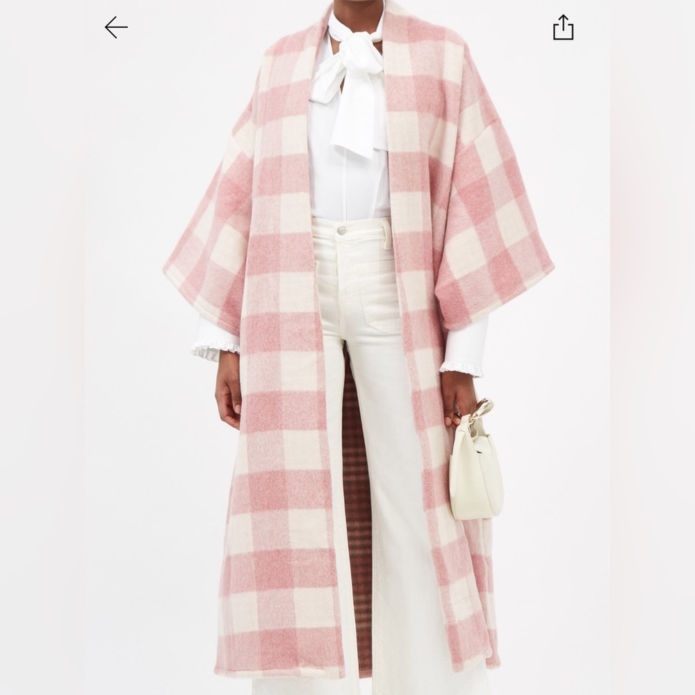 Women’s Pink Check Wool-Blend Long Coat - Picture 2 of 5